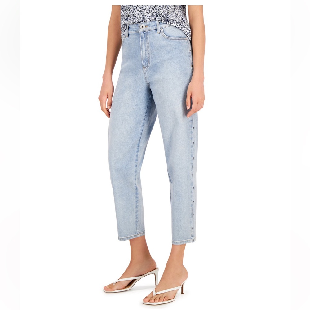 Inc International Concepts Women's High Rise Studded Cropped Mom Jeans